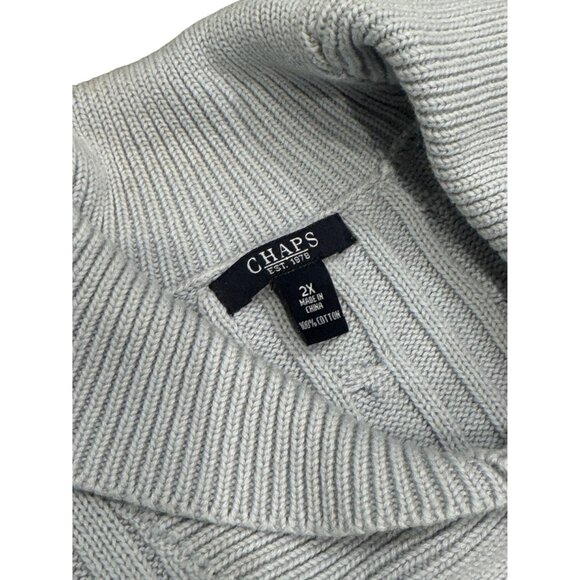 Chaps Womens 2x Light Blue Cable Knit Collar Neck Pullover Sweater Long Sleeve - Picture 4 of 5